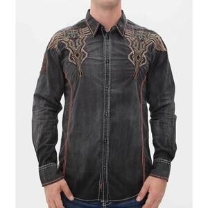 Roar Men's Silhouette XL Button Down Shirt Embroidered Cross Wings Biker